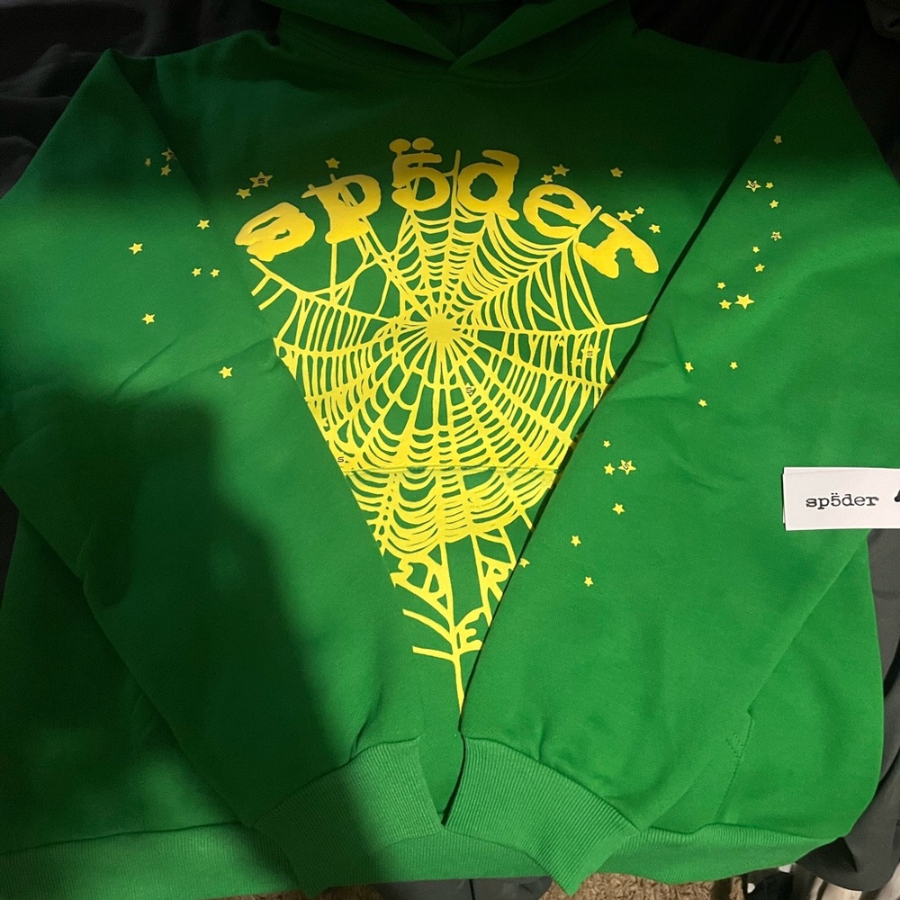 Spider Green Hoodie with Yellow Web Design